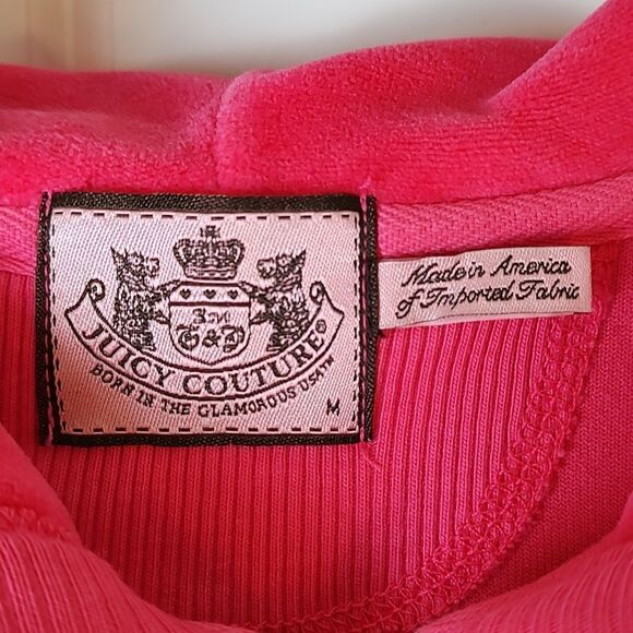 Juicy Couture Hot Pink Velour Full Zip Hoodie Drawstring Waist Jacket Size M - Picture 2 of 12